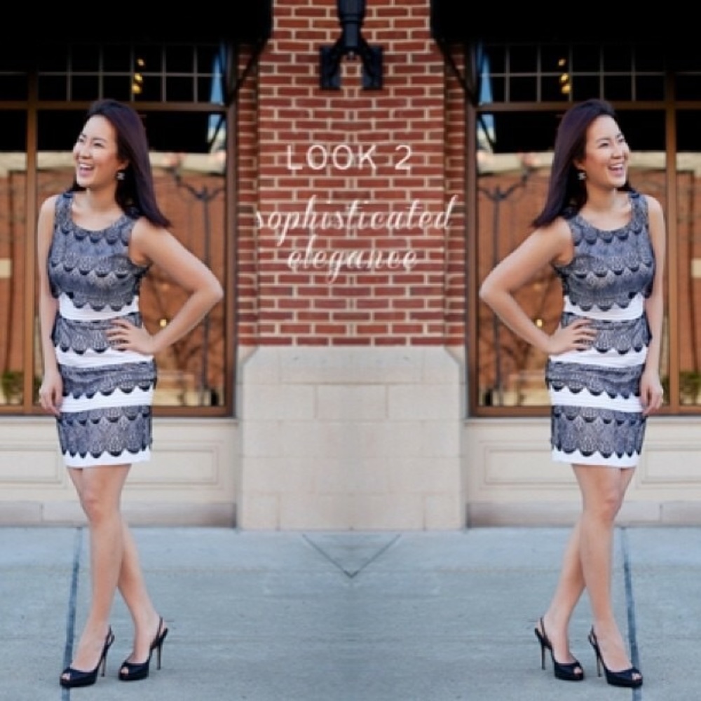 BCBGMAXAZRIA Black & White Lace Cocktail Dress